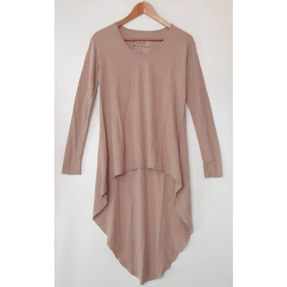 FRANK & EILEEN TEE LAB LIGHT TAN TOP Womens Size S High Low Long Sleeve Tshirt